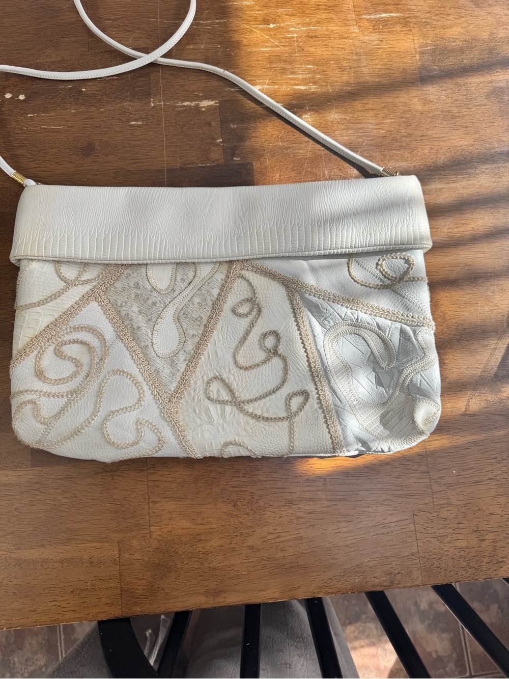 Lee Sands Cream Embroidered Fold-Over Crossbody Bag - Picture 3 of 5